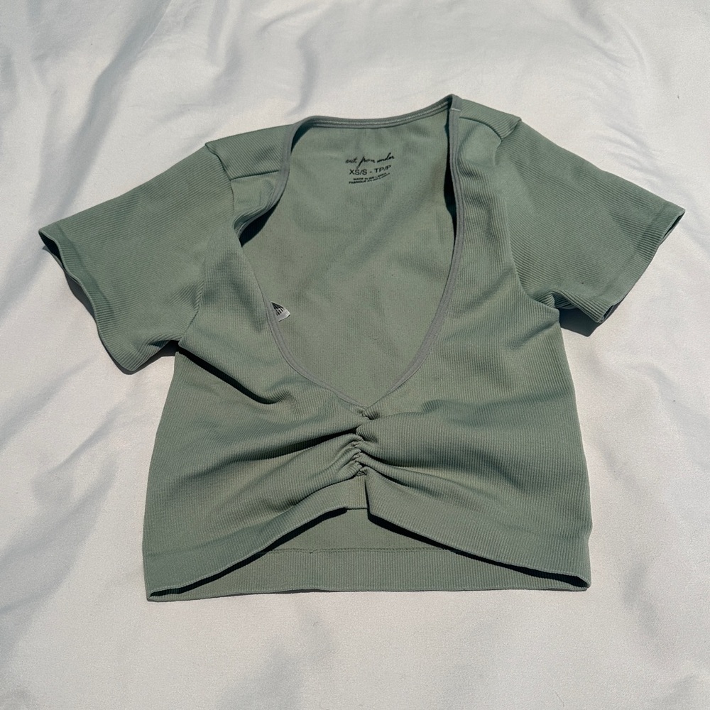 Urban Outfitters Olive Ruched Crop Top